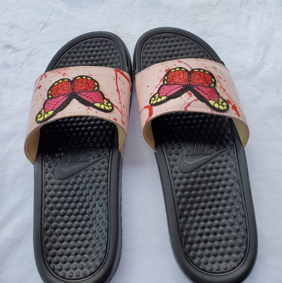 Pink Splatter Nike Embroidery Butterfly Slides - Picture 3 of 4